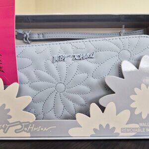 Betsey Johnson Quilted Heart Zip Around Wallet with Wristlet, Light blue, 8x5 In